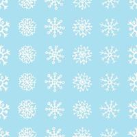 Seamless background of hand drawn snowflakes. White snowflakes on blue background. Christmas and New Year decoration elements. Vector illustration.