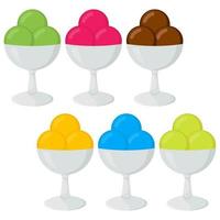 Set of vector illustration of ice cream. Multicolored creamy ice cream in a glass vase