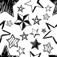 Seamless background of doodle stars. Black hand drawn stars on white background. Vector illustration