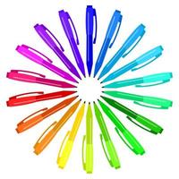 Set of multicolored pens placed in a circle. Vector illustration.