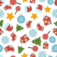 Christmas Seamless Pattern with icons in flat style. Vector illustration