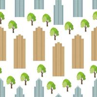 Seamless city background with modern houses and green trees. Vector illustration