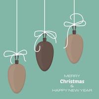 feliz navidad y feliz año nuevo fondo con tres bolas de navidad. fondo vectorial para sus tarjetas de felicitación, invitaciones, carteles festivos.