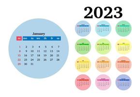 Calendar for 2023 isolated on a white background. Sunday to Monday, business template. Vector illustration