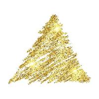 Golden paint hand drawn glittering triangle on a white background. Background with gold sparkles and glitter effect. Empty space for your text. Vector illustration