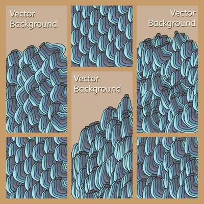 Six abstract blue doodles background with ellipse