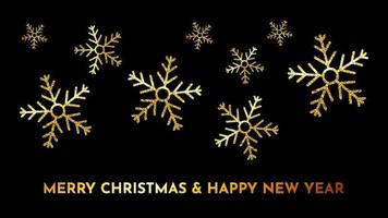 Christmas dark background with gold glitter snowflakes. New year snowflake holiday decoration. Vector illustration