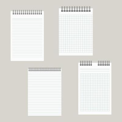 Set of four notepads with a binding from above. Vector illustration
