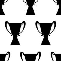 Winner trophy cup seamless pattern. Black simple silhouette texture. Championship prize for first place. Vector illustration.