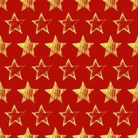 Seamless Pattern with hand drawn yellow Stars on red background. Abstract grunge texture. Vector illustration