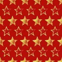 Seamless Pattern with hand drawn yellow Stars on red background. Abstract grunge texture. Vector illustration