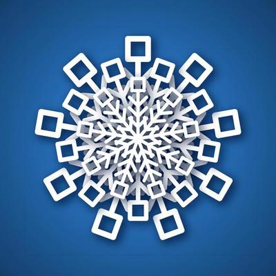 Paper cut snowflake. White snowflake on blue background. Christmas and New Year decoration elements. Vector illustration