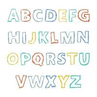 Hand Drawn Latin Alphabet Letters. Uppercase modern font and typeface. Multicolored symbols on white background. Vector illustration.