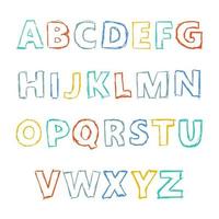 Hand Drawn Latin Alphabet Letters. Uppercase modern font and typeface. Multicolored symbols on white background. Vector illustration.