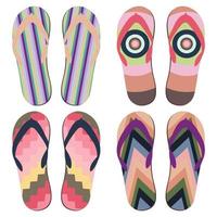 Set of Beach Slippers. Colorful Summer Flip Flops Over White Background vector