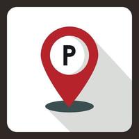 estacionamiento, icono de pin de mapa, tipo plano vector