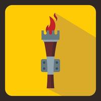 Torch with burning fire icon, flat style vector