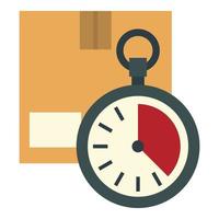 Cardboard box with stopwatch icon, flat style vector