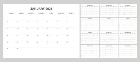 Monthly calendar 2023 start from monday vector