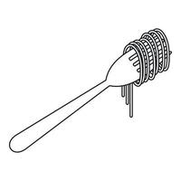 Cooked spaghetti on a fork icon, outline style vector