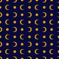 Seamless geometric pattern with golden moon on dark blue background. Vector print for fabric background