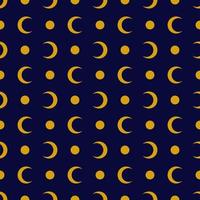 Seamless geometric pattern with golden moon on dark blue background. Vector print for fabric background