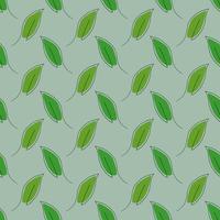 Seamless geometric pattern with green leaves on light blue background. Vector print for fabric background