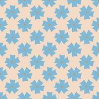 Seamless geometric pattern with blue flowers on pink background. Vector print for fabric background, textile