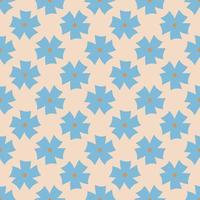 Seamless geometric pattern with blue flowers on pink background. Vector print for fabric background, textile