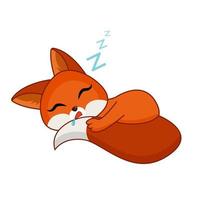 Cute funny emoji fox. Red little fox sleeping. Vector illustration of cartoon animal, different emotions concept