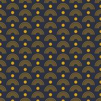 Seamless geometric pattern with golden symbols on dark blue background in art deco style. Vector print for fabric background