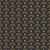 Seamless geometric pattern with golden symbols on dark blue background in art deco style. Vector print for fabric background