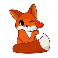 Cute funny emoji fox. Red little fox with heart and love expression. Vector illustration of cartoon animal, different emotions concept