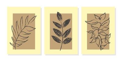 Set of leaves posters. Abstract collage of geometric shapes in a modern trendy style. Vector for postcard, poster