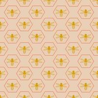 Seamless geometric pattern with golden bee on pink background in art deco style. Vector print for fabric background