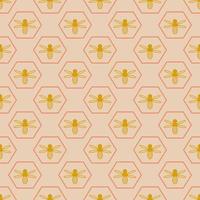 Seamless geometric pattern with golden bee on pink background in art deco style. Vector print for fabric background