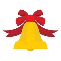 Bell with red bow icon, flat style vector
