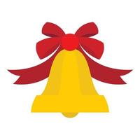 Bell with red bow icon, flat style vector