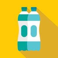 Two plastic bottles of water icon, flat style vector