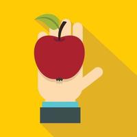 Apple in hand icon, flat style vector