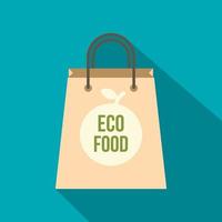 Eco food paper bag icon, flat style vector