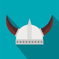 icono de casco vikingo, estilo plano vector