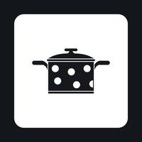 Black saucepan with white dots icon, simple style vector