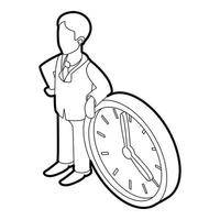 hombre de negocios y reloj que muestra el icono de 4 relojes vector