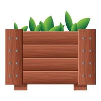 Garden plant wood pot icon, cartoon style vector