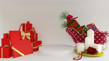 3d rendering illustration Christmas and New Year with podium stand background. Xmas tree. symbol for premium premium product photo