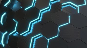 3D render Dark grey hexagon abstract technology background with blue colore bright lighting under hexagon photo