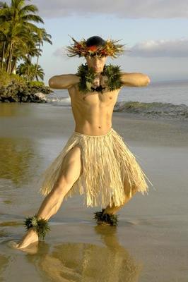 Handsome Male Hula Dancer on the beach at sunset in traditional costume grass  skirt. 14685735 Stock Photo at Vecteezy