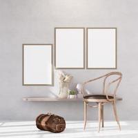Empty room of Set of 3 photo frame with Furniture and fixture with neutral tones