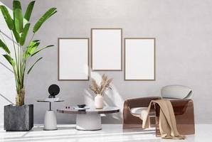 Empty room of Set of 3 photo frame with Furniture and fixture with neutral tones
